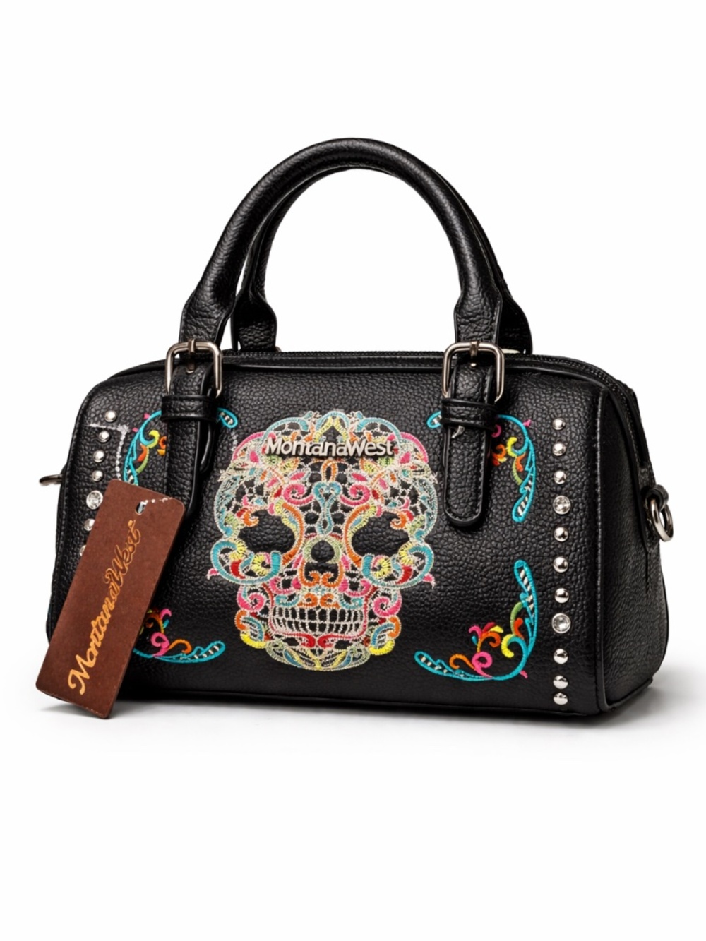 Montana West Sugar Skull Satchel Bag Studded Embroidered Crossbody NWT